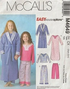 Kid's PAJAMAS, NIGHTIE & ROBE - McCall's Pattern 4649 - Child's Sz XS - S (3-6) - Imagen 1 de 2