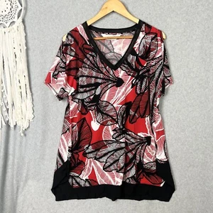 Virtuelle TS Taking Shape Top XS 14 Plus Size Red Black White Palm Cold Shoulder - Picture 1 of 11