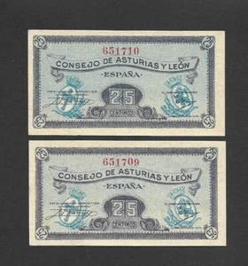 PAREJA CORRELATIVA 25 CENTIMOS 1937 CONSEJO DE ASTURIAS Y LEON S/C - Imagen 1 de 2