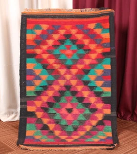 3x4 Geometric Kilim Hand Knotted Oriental Vintage Wool Traditional Area Rug - Picture 1 of 11