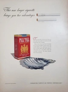 Pall Mall Cigarettes 1940 Print Ad 10.5x13 King Size Silver Seashell Ashtray - Imagen 1 de 3