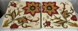 TWO Pier 1 Imports Carynthum 8.75" Square Salad Plate Floral Design Earthenware - Picture 1 of 4