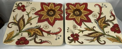 TWO Pier 1 Imports Carynthum 8.75" Square Salad Plate Floral Design Earthenware - Image 1 of 4