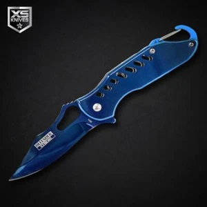 6.5" Tactical Blue Spring Assisted Flip Open Folding Knife w/ Keychain Clip EDC - Picture 1 of 3