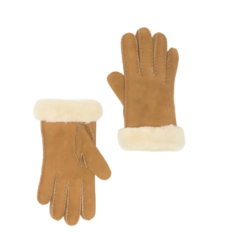 Nuevos guantes de cuero gamuza con ribete y forro de piel de oveja castaño UGG para mujer L Foto 1 de 1