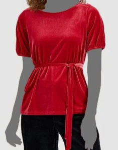 $30 Charter Club Womens Red Velvet Button-Shoulder Stretch Tie-Waist Top Size XL - Picture 1 of 3