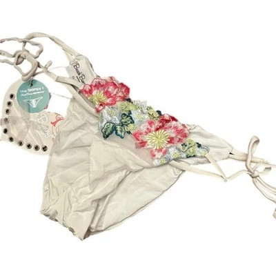 Raro Conejito Playa Floral Aturdimiento Bordado Corbata Bikini Parte Inferior El Escasa m Nuevo Foto 1 de 4