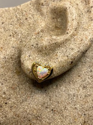 Pendientes Corazón Ópalo Blanco Vintage Dorado Plata de Ley 925 Botón Foto 1 de 4