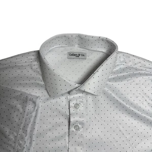 Camisa Polo Collars and Co Para Hombres Cuello Semi Extendido Talla L Blanca Azul Marino Lunares - Imagen 1 de 7