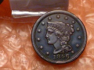 1846 geflochtenes Haar großer Cent kleines Datum sehr hochwertig wie abgebildet #1C - Bild 1 von 2