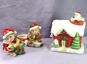 Weihnachten Elfe Figuren Weihnachtsmann Spieluhr Leuchtfeuer Hügel Kerzenhalter Set Mädchen Junge - Bild 1 von 15