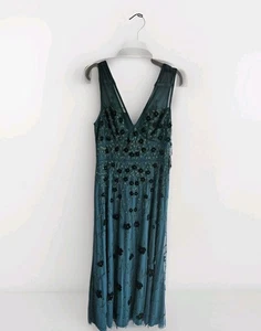 Adrianna Papell Gem grün Perlen Mesh Illusion Kleid Größe 12 neu mit Etikett Abendkleid - Bild 1 von 9