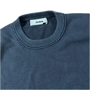 Buck Mason Sweater Medium Gray Blue Ribbed Hem & Cuff Long Sleeve Crewneck Flaw - Picture 1 of 11