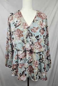 Camicetta Ophelia Roe Teal floreale peplo taglia 2x Fairycore Coquette Cottagecore - Foto 1 di 5