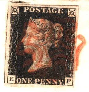PENNY BLACK Cover SG.2 1d Plate 7 (EF) Red EDINBURGH MX Jan 1841 Cat £825+ 704d - Picture 1 of 8