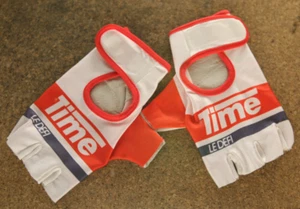 Vintage NOS NEW 1990's French Time le Defi white leather cycling gloves Small - Picture 1 of 4