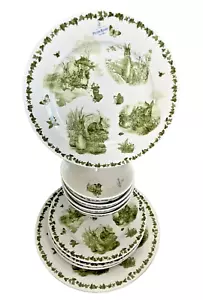 12 Green Toile Peter Rabbit Dinner Salad Bowl Plates World of Beatrix Potter NEW - Picture 1 of 12