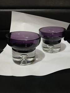 Vtg Set Of 2 Purple/Lavender Glass Floating Candle Holder Bubble Crystal Base - Picture 1 of 9