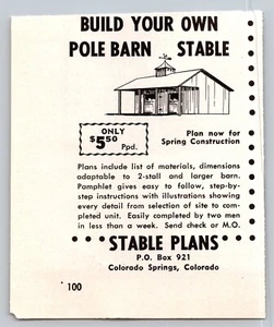 1960 Print Ad Stable Plans Colorado Springs CO Build Your Own Pole Barn Stable - Picture 1 of 1