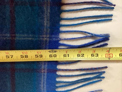 Amicale 100% Merino Wool Scarf Blue Green Plaid Fringe Classic Rectangle - Image 1 of 4