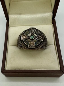 Vintage FM Sterling Silver China Celtic Style Emerald Ring Size 9.25 - Picture 1 of 12