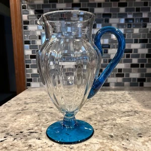 Morgantown 54 oz. two-tone Peacock Blue  Shannon Art Glass Pitcher / jug   RARE - Picture 1 of 5