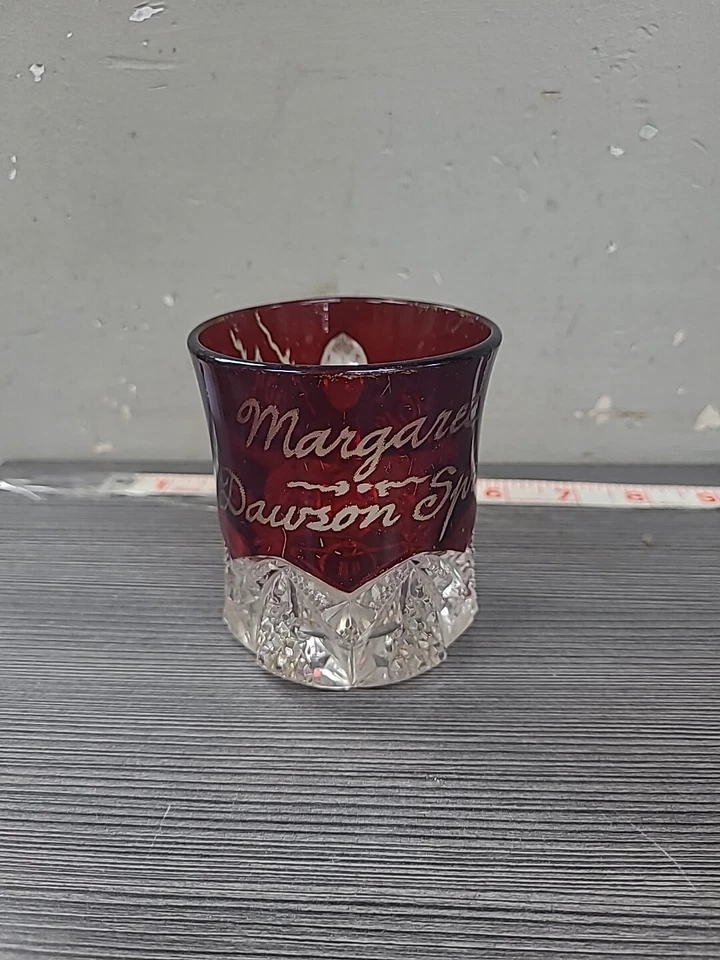 vintage ruby stained cup 1904 DAWSON SPRINGS, KENTUCKY EAPG CHURCH WINDOWS GLASS - Image 1 of 4
