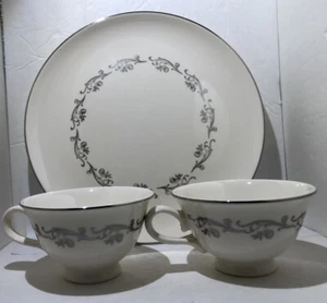 Taylor Smith Versatile Dinner Plate Silver Platinum Scroll Flower Coffee Tea Cup - Picture 1 of 9