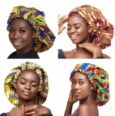 Venta al por mayor (a granel) gorro de pelo regular forrado de seda con estampado Ankara/Bogolan/Kente Foto 1 de 4