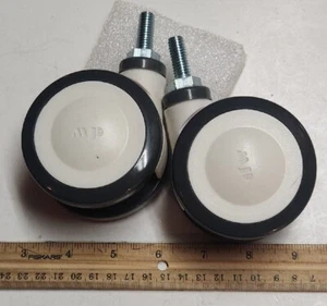Caster Wheels 3" Poly MJ Furniture Swivel Threaded Stem Set of 2 Gry White - Picture 1 of 10