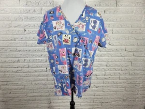 Absolute Unisex Scrub Top 1X Plus Short Sleeve Blue Dogs Cats Pockets Medical - Picture 1 of 9