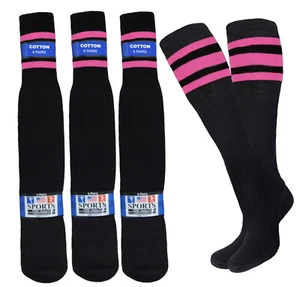 12 PAIRS BLACK TUBE SOCKS STRIPED 22 INCHES LONG SOCKS OLD SCHOOL COTTON SOCKS - Picture 1 of 19