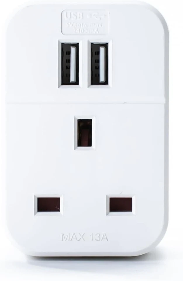 Status S2USBPTAWH1PK3 2 USB Port Power Adaptor Plug Through - White X3