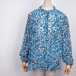JIGSAW Women's Ballon Long Sleeves Mock Neck Floral Blue Viscose Shirt 10 L/XL - Picture 1 of 12