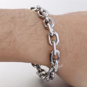 10mm Oval Cable Link Mens Boys Silver Tone Stainless Steel Bracelet Chain 8inch - Picture 1 of 4