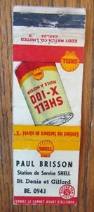 PAUL BRISSON SHELL GAS STATION 1940s MATCHBOOK MATCHCOVER: MONTREAL, QUEBEC -E20 - Picture 1 of 2