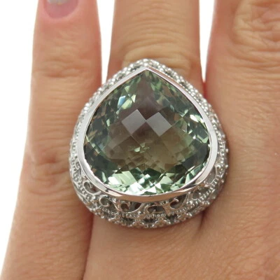 Anillo de plata de ley 925 real corte pera amatista verde talla 6 Foto 1 de 4