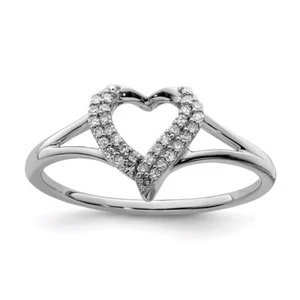 Sterling Silver Rhodium Diamond Heart Ring Size 6 - Picture 1 of 2