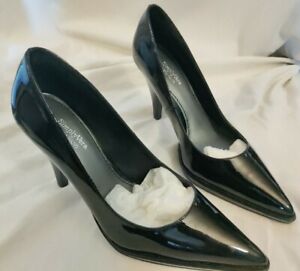 Women Simply Vera Vera Wang Black Cherie Patent Shoes Pointed Toe Heels 7.5M New