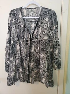 Ivy Jane schwarz weiß Blumen Samt vorne zum Binden Bluse Top Bohemian Gypsy Gr. S - Bild 1 von 8