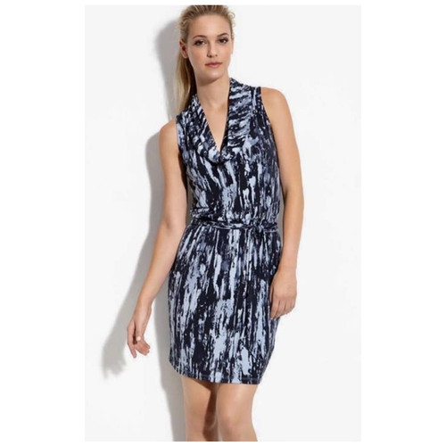 Abito MICHAEL Michael Kors stampa astratta taglia small scollo a cappuccio blu