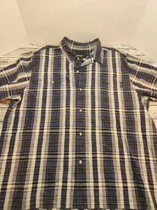 Eddie Bauer Shirt Men's XL Blue Cotton Plaid Short Sleeve Button Up - Picture 1 of 8