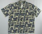 Two Palms Mens Hawaiian Shirt Xxl Blue Tan Turtle Tribal Button Up Short Sleeve