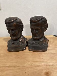 Honest Abe Pair Vintage Bronze Abraham Lincoln Bookends 6”