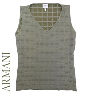 Armani, Maglia Senza Maniche Con Scollo a V - Trama Arricciata Ripetuta - Top - Picture 1 of 8