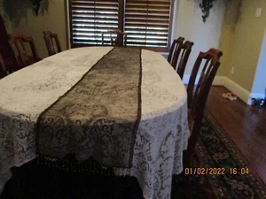 REDUCED! Brown Organza Transparent Table Runner with Beaded Ends, 108" long - Picture 1 of 5
