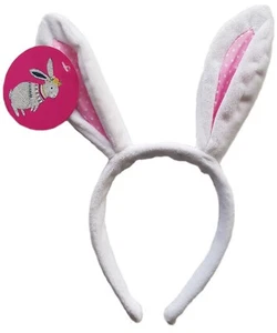 Kids Plush BUNNY EARS Headband WHITE Pink Alice Band WAITROSE Hair Accessory 3+ - Picture 1 of 2