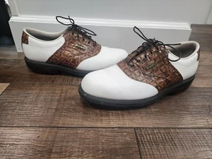 Footjoy Dryjoy Men’s Sz 8 Croc Print Saddle Golf Shoes Spikes Sneaker - Picture 1 of 7