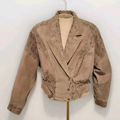 Chaqueta Western Vintage Años 80 Gamuza Cuero Abrigo Corto Talla Grande Chía Marrón Tostado Foto 1 de 4