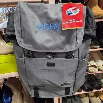 American Tourister Embark Computer Backpack Gray eBay Logo Business Travel - Image 1 of 4